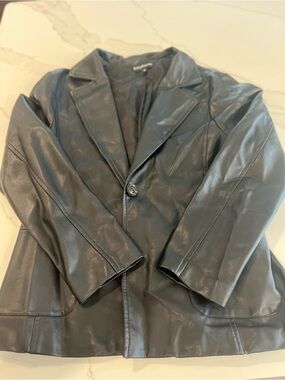 Black Faux Leather Blazer Jacket